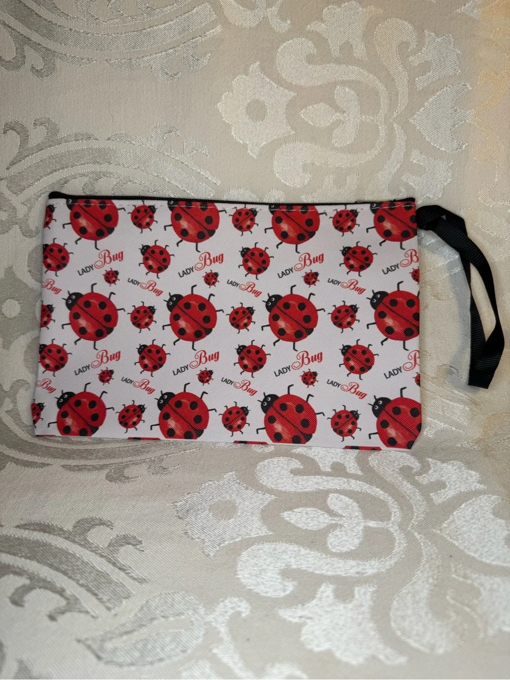NWOT Ladybug Print Wristlet Pouch - Red/White